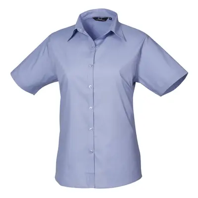 (14, Mid Blue) Premier Short Sleeve Poplin Blouse / Plain Work Shirt