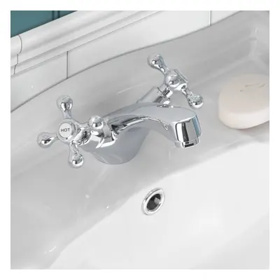 Stratford Traditional Basin Cross Head Chrome Mono Mixer Tap + Basin Waste