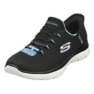 (4) Skechers Slip-ins Summits Womens Fashion Trainers in Black Turquoise