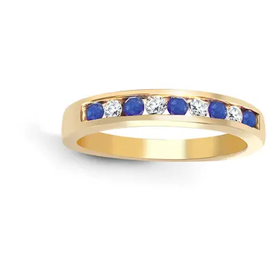 (S) Jewelco London 9ct Yellow Gold Channel Set H I1 0.14ct Diamond and Blue 0.26ct Sapphire Dain