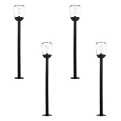 4 PACK IP44 Outdoor Bollard Light Black Aluminium & Glass 60W E27 Lamp Post