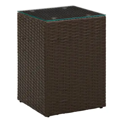 vidaXL Side Table with Glass Top Brown Poly Rattan Indoor Accent Sofa Table