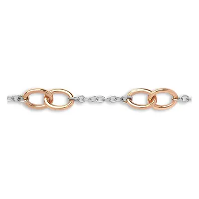 Jewelco London Ladies Solid 9ct Rose and White Gold Interlocked Oval Hoop Rolo Belcher 13mm Chai