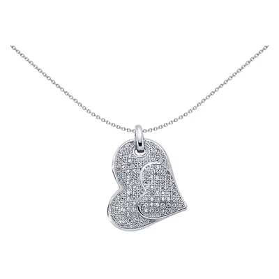 Jewelco London Ladies Sterling Silver Cubic Zirconia Pave Love Heart Pendant Necklace inch - GVP