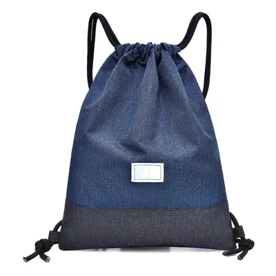 (Dark Blue) Water-resistant Drawstring Backpack Bag