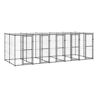 vidaXL Outdoor Dog Kennel Steel with Roof 12.1 m? Puppy Enclosure Dog Cage