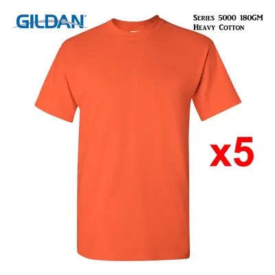 (L) Packs Gildan T-SHIRT Blank Plain Basic Tee Men Heavy Cotton (Orange)