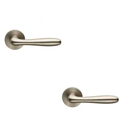 2x PAIR Smooth Rounded Bar Handle on Slim Round Rose Concealed Fix Satin Steel