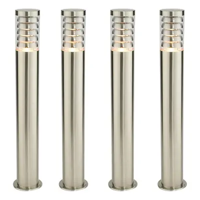 4 PACK Outdoor Garden Bollard Light 80cm Brushed Steel 9W Outside Lamp Post IP44