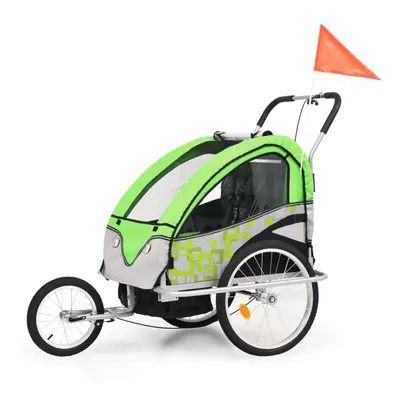 vidaXL 2-in-1 Bike Trailer and Stroller Cargo Bicycle Trailer Green and Grey