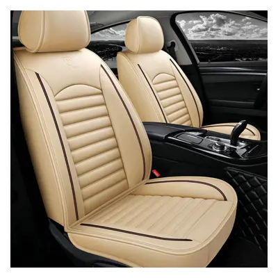 (Beige Single Seat) 1/5 Pcs Seats Universal Car Seat Cover 3D Full Set PU Leather Front Rear Pro