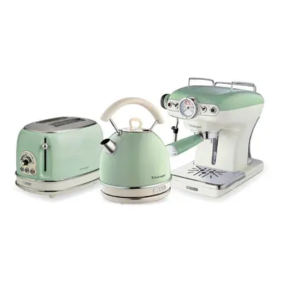 Ariete ARPK17 Retro Style Dome Kettle, Slice Toaster and Espresso Machine Set, Vintage Design - 