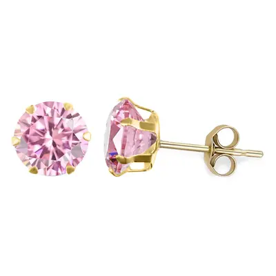 Jewelco London Ladies 9ct Yellow Gold Pink Round Brilliant Cubic Zirconia Solitaire Claw Set Stu