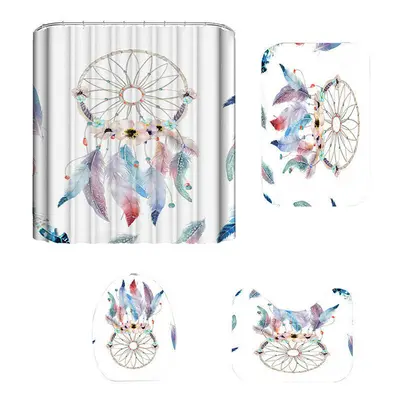 (Type D) 4Pcs Bath Beach Shells Shower Curtain Dream Catcher Toilet Mat Seat Cover Rug