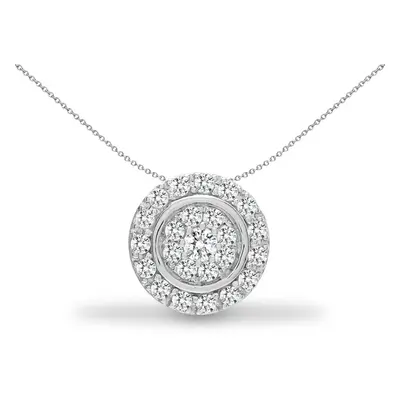 Jewelco London Solid 18ct White Gold Pave Set Round G SI 0.2ct Diamond Halo Disc Cluster Slider 