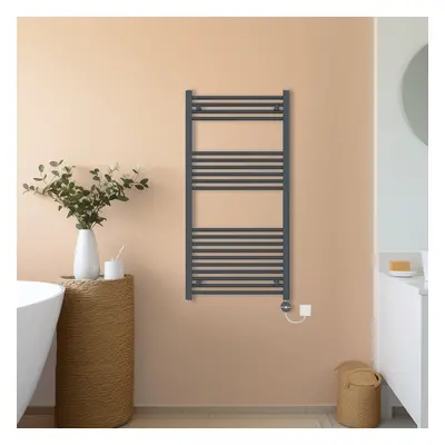 (Anthracite, 1200x600mm) NRG Prefilled Thermostatic Electric Straight Heated Towel Rail Radiator