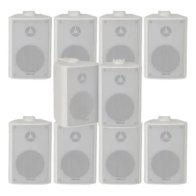 10x 70W Way White Wall Mounted Stereo Speakers 4" 8Ohm Mini Background Music