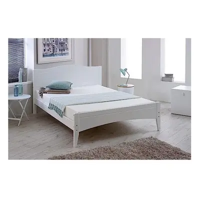 (4FT6 UK Double) White Rio Wooden, slatted, stylish, Bed Frame only