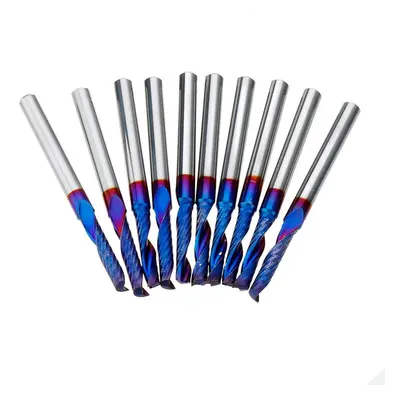 (1 flute flat nose) 10pcs 3.175mm Shank Nano Blue Coat Flat Nose End Mill CNC Router Bits 1/8 In