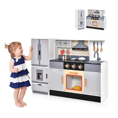 Kids Kitchen & Refrigerator Play Set w/ Sink Ice Maker & Bowls Storage