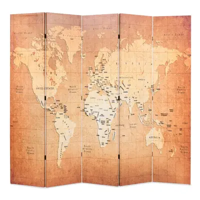 vidaXL Folding Room Divider 200x170cm World Map Yellow Paravent Privacy Scrren