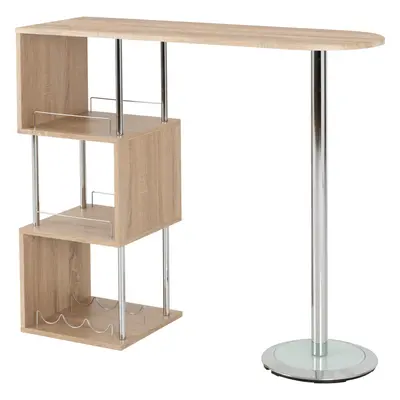 Charisma Home Bar Table with Shelves - Light Sonoma Oak & Chrome