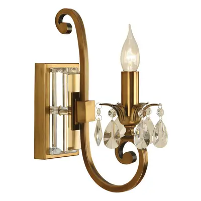 Esher Luxury Single Curved Arm Traditional Wall Light Antique Brass Crystal Drop