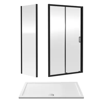 6mm Toughened Safety Glass Sliding Shower Door, Side Panel and Shower Tray - x x 1900mm - Matt B