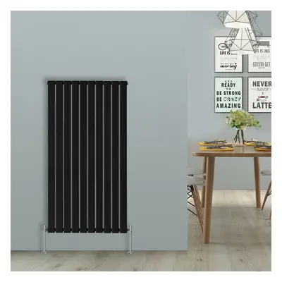 (Vertical 1600x680mm - Single) NRG Black Flat Panel Designer Radiator Single Double Column Bathr