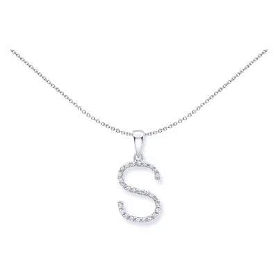 Jewelco London 9ct White Gold Diamond Initial Charm Pendant Letter 8mm x 16mm - INNR029-S