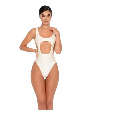 (White, M) Women One Piece Swimsuit Cut Out Backless Padding Sleeveless Swimwear