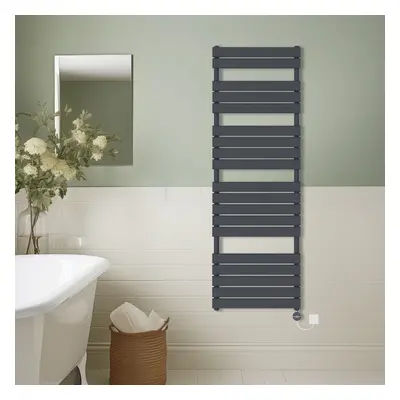 (Anthracite, 1800x600mm) Prefilled Thermostatic Electric Flat Panel Heated Towel Rail Ladder War