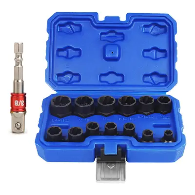 14pcs Impact Damaged Bolt Nut Remover Extractor Socket Tool Set with Socket Nut Adapter Bolt Nut