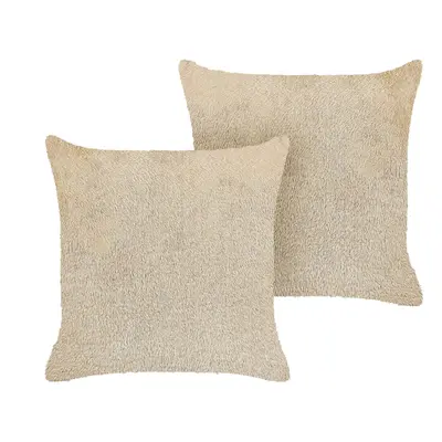 Set of Faux Fur Cushions x cm Beige PILEA