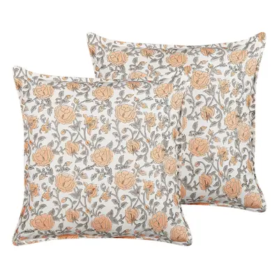 Set of Cotton Cushions Flower Pattern x cm Multicolour MEADIA