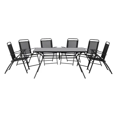 6 Seater Metal Garden Dining Set Black LIVO