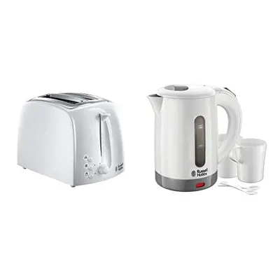 21640 Textures 2-Slice Toaster, White & Compact Travel Electric Kettle, Plastic, W, White