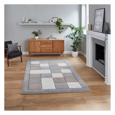 (Grey / Beige, x cm) Think Rugs Brooklyn BRK04 Box Checkers Geometric Rugs Multi Colour Small Ex