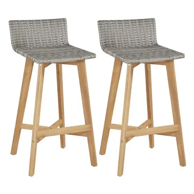 vidaXL 2x Solid Acacia Wood Bar Chairs Poly Rattan 40x45x90cm Outdoor Seat