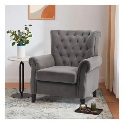 (Grey) Tufted Upholstered Wingback Armchair