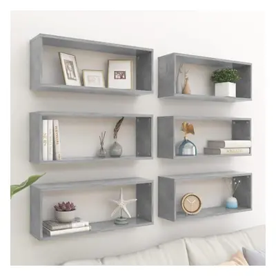 vidaXL 6x Wall Shelves Concrete Grey Chipboard Wall-Mounted Floating Shelf