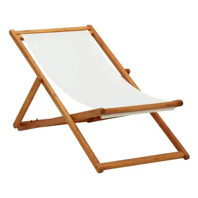 vidaXL Eucalyptus Wood Folding Beach Chair Fabric Cream White Outdoor Seat