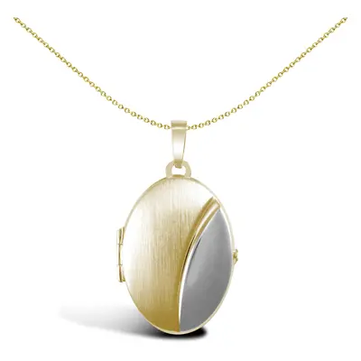 Jewelco London Ladies 9ct Yellow and White Gold Brushed Matte Oval Bean Locket Pendant - JLC124