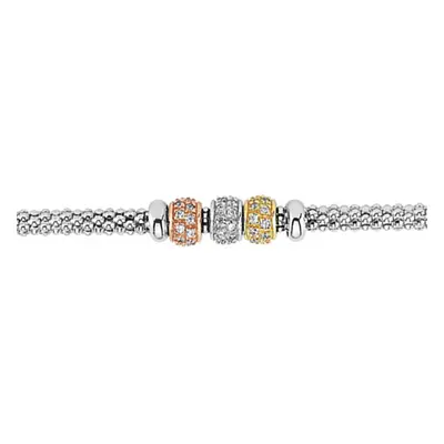 Jewelco London Ladies Rhodium Yellow & Rose Gold-Plated Sterling Silver Cubic Zirconia Pave Popc