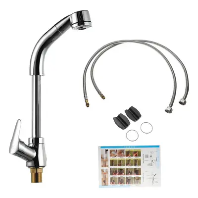 (Silver) Kitchen Sink Faucet Pull Out Rotation Spray Mixer Liftable Cold And Hot Water