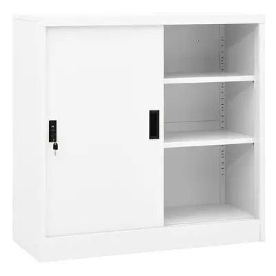 vidaXL Office Cabinet with Sliding Door White Steel File Side Storage Cabinet