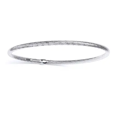 Jewelco London Ladies Platinum Plated Sterling Silver Diamond-cut Snake Skin Tube Slave Bangle B