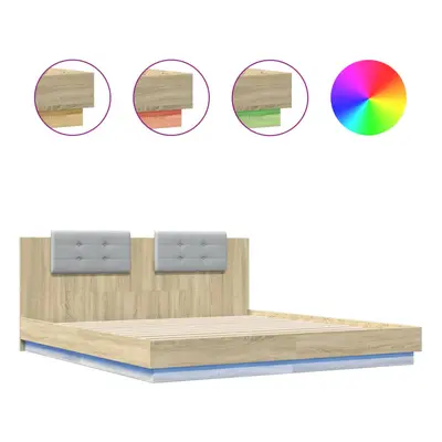 vidaXL Bed Frame with Headboard and LED Lights Bed Base Sonoma Oak 160x200 cm