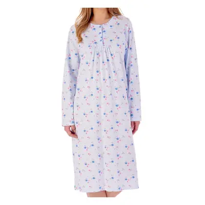 (Blue, UK 28/30) Slenderella Ladies Floral Cotton Jersey Long Sleeve Nightdress