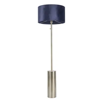 ValueLights Lexy Navy Blue Velvet Shade with Gold Dimmable Floor Lamp